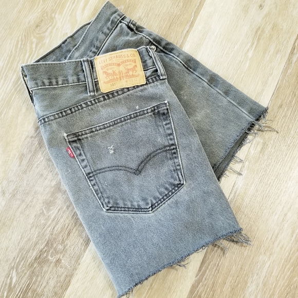 Levi's 505 Denim Jean Cutoff Shorts 10" Rise Black Wash Distressed Frayed - Picture 11 of 13